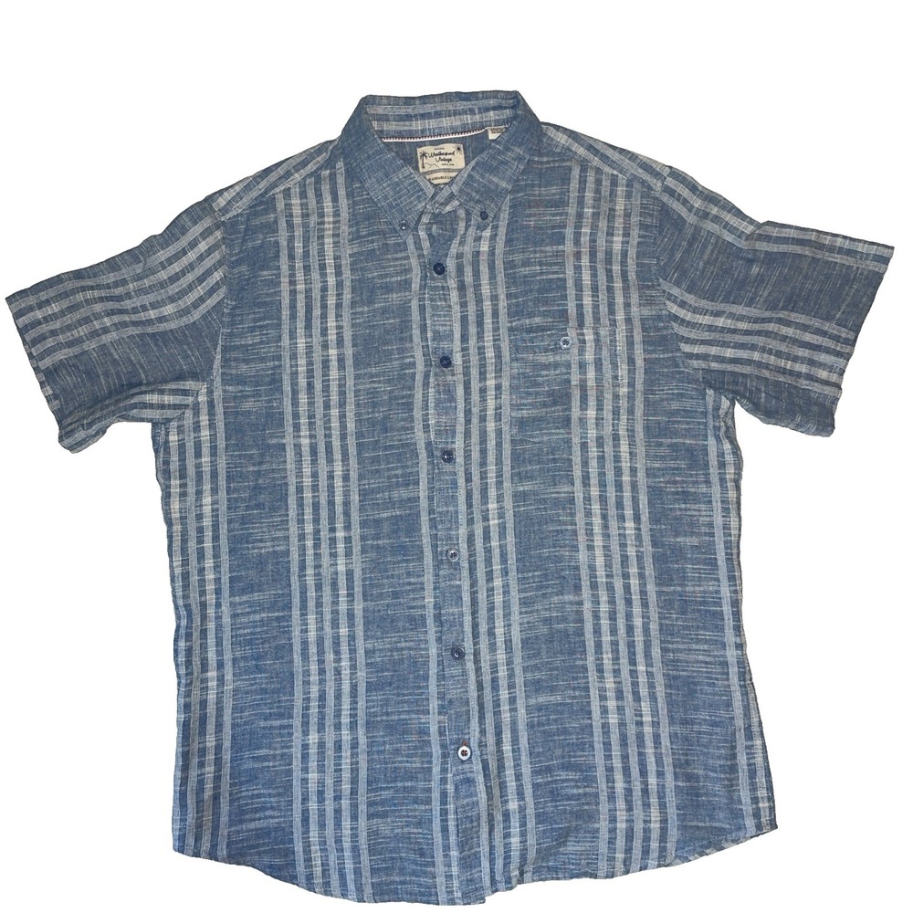 Weatherproof Vintage Linen Short Sleeve Button Down Striped Shirt Men's Size L